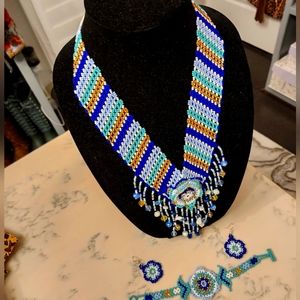 Huichol Necklace with Bracelet and Earrings